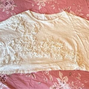 Krista Larson LS Cropped Anemone Shirt - White LCJ - NWOT - OS